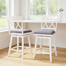 Pefilos - 24 Inch Counter Height Barstools with Backrest and Upholstered Seat, Modern Kitchen Island Stools f Ergonomic - White