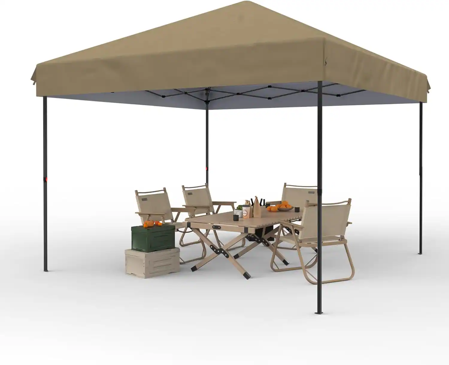 Front. Acekool - 10'x20' Pop-Up Canopy Tent, Instant Commercial Outdoor Shelter with 2 Sidewalls, 12 Stakes, 6 Sandbags, Khaki.