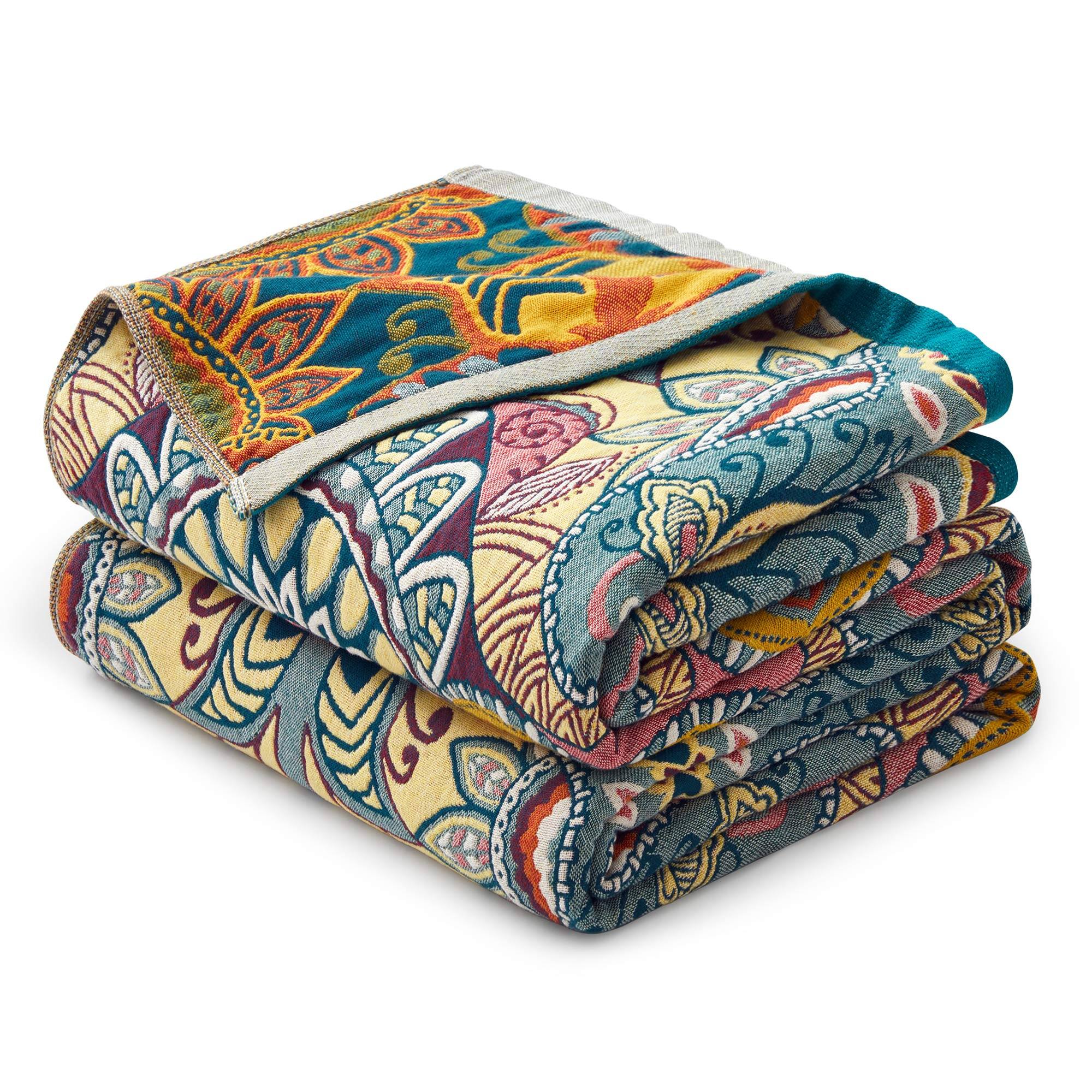 Alt View 1. Peace Nest - Peace Nest 100% Cotton Boho Throw Blanket Rustic Home Decor Sunflower Design, Sunflower, 60x80 inches - Sunflower.