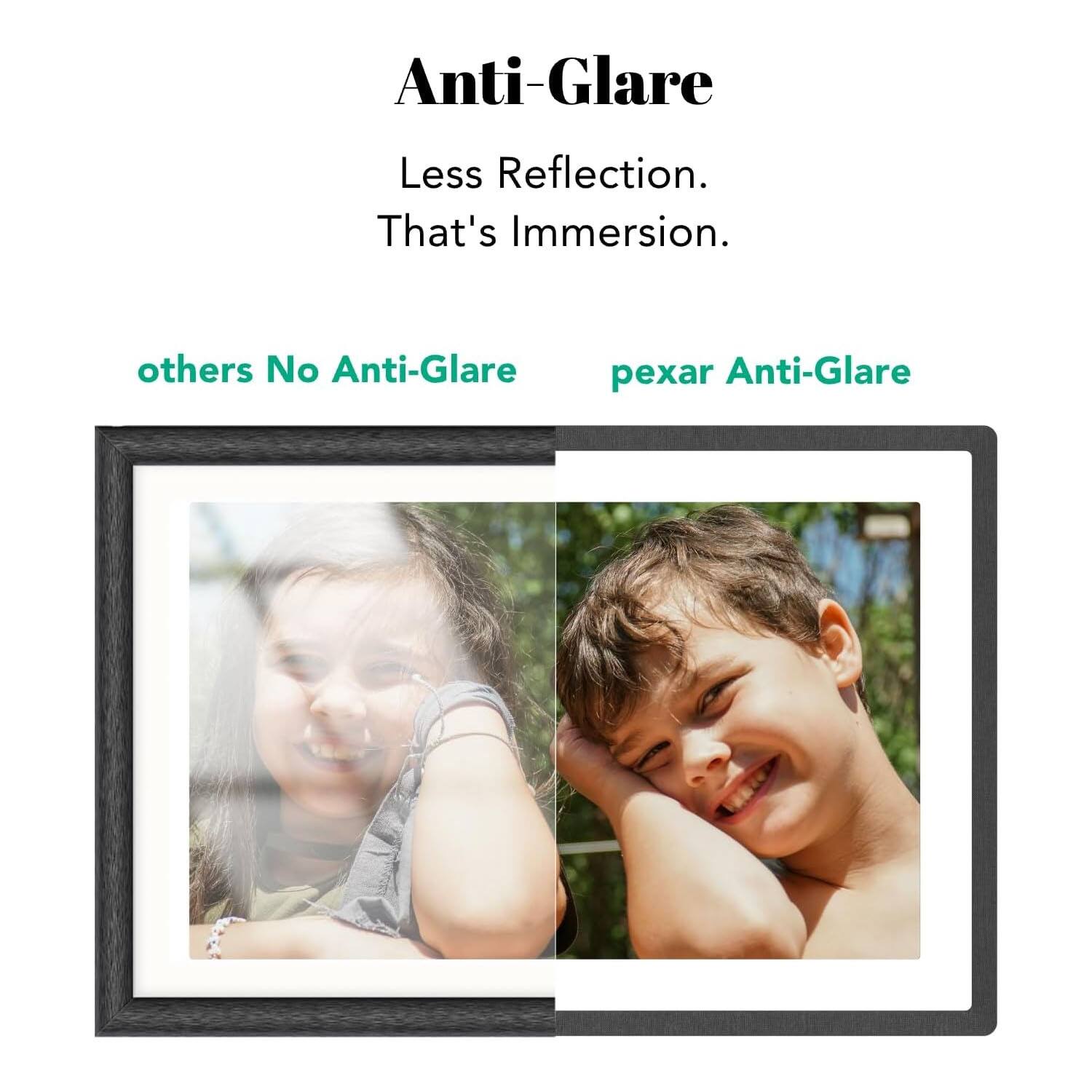 Anti-Glare  
Less Reflection.  
That's Immersion.  

others No Anti-Glare  
pexar Anti-Glare