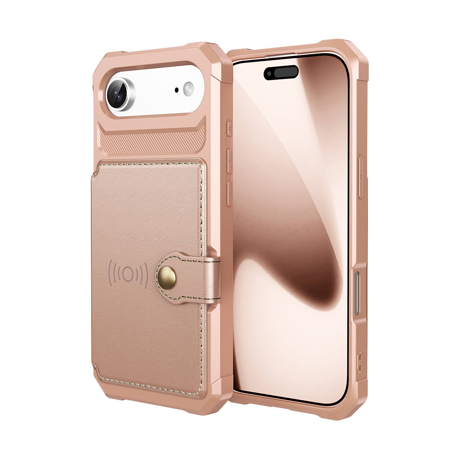 Angle. Dteck - For Apple iPhone Air Wallet Case Flip Card Slots Magnetic Clasp Shockproof Anti-Scratch Cover - Rosegold.