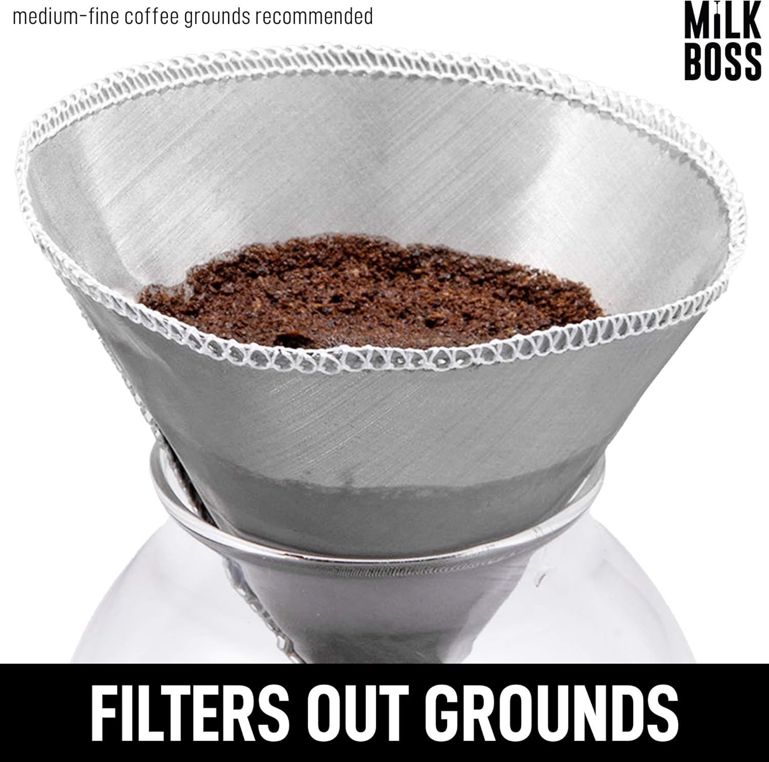 medium-fine coffee grounds recommended

MILK BOSS

FILTERS OUT GROUNDS