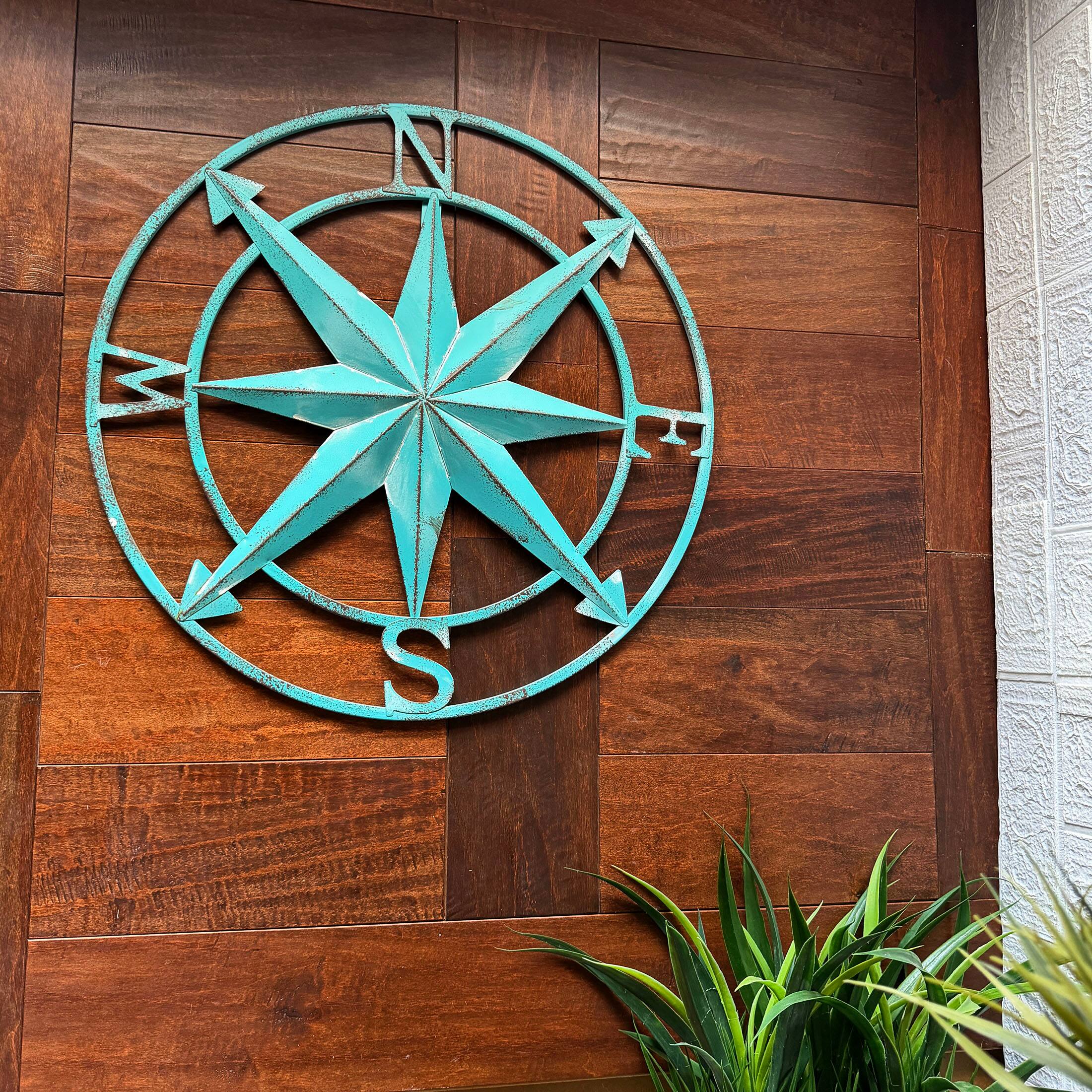 Alt View 10. Zeckos - Aqua Metal Compass Rose Wall Decor 20.25 inch Coastal Nautical Beach Art - Aqua.
