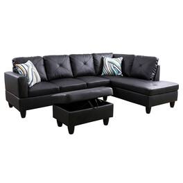 Boyel Living - Premium Semi PU Upholstered Sofa Solid Wood Frame Double Spring with Right Chaise Lounge - Black