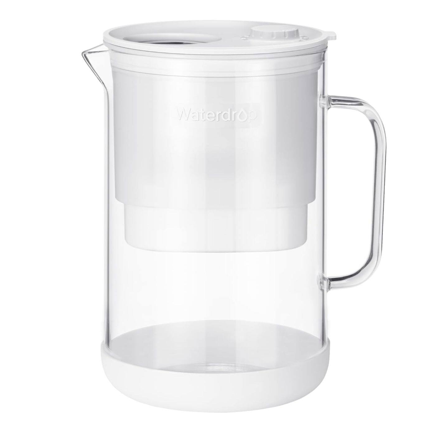 Front. Waterdrop - PT-09W 10-Cup Large Glass Water Filter Pitcher, Reduces PFOA/PFOS, Chlorine, Cadmium, Copper & Mercury, BPA-Free Brand - White.