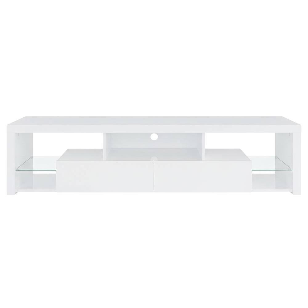 Alt View 3. FurniFact - White 2-Drawer TV Stand with High Gloss Finish and Contemporary Style - White.