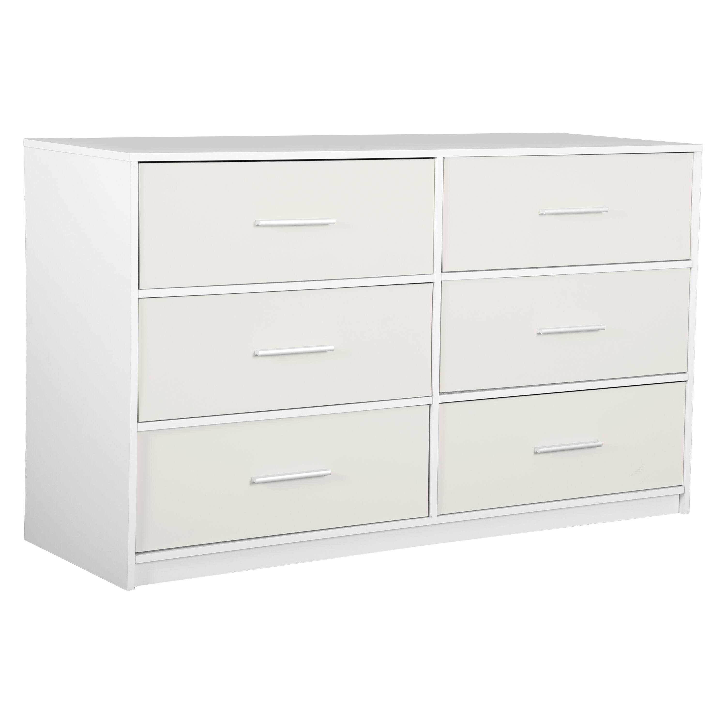 Angle. Forest'nSky - White Wood 6 drawer 44.5 in. Wide Chest of Drawers with Large Fabric Drawers for Living Room - White.