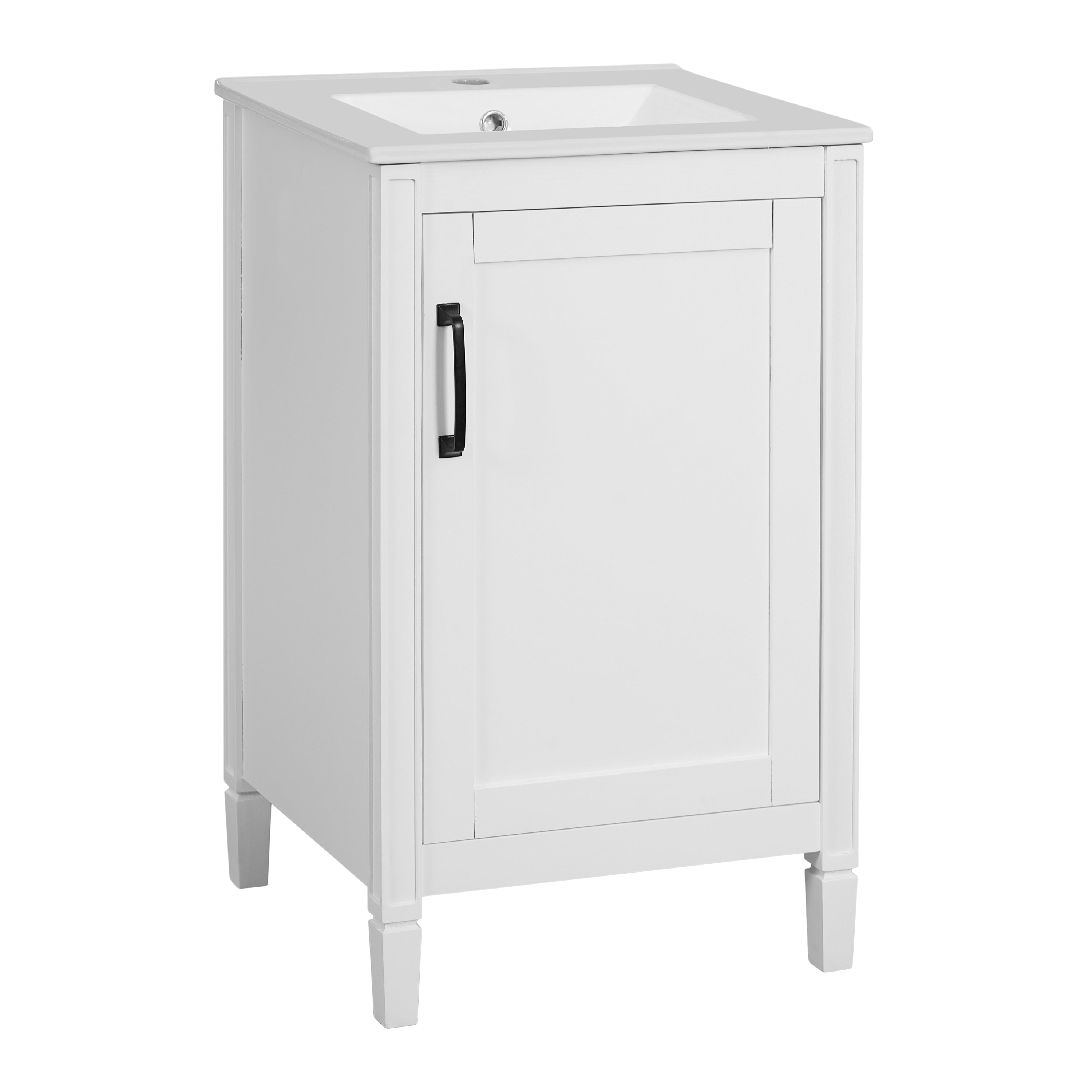 Angle. Boyel Living - 20 Inch White Bathroom Vanity with Ceramic Sink Soft Close Door Adjustable U Shaped Shelf and Door Storage Rack - White.