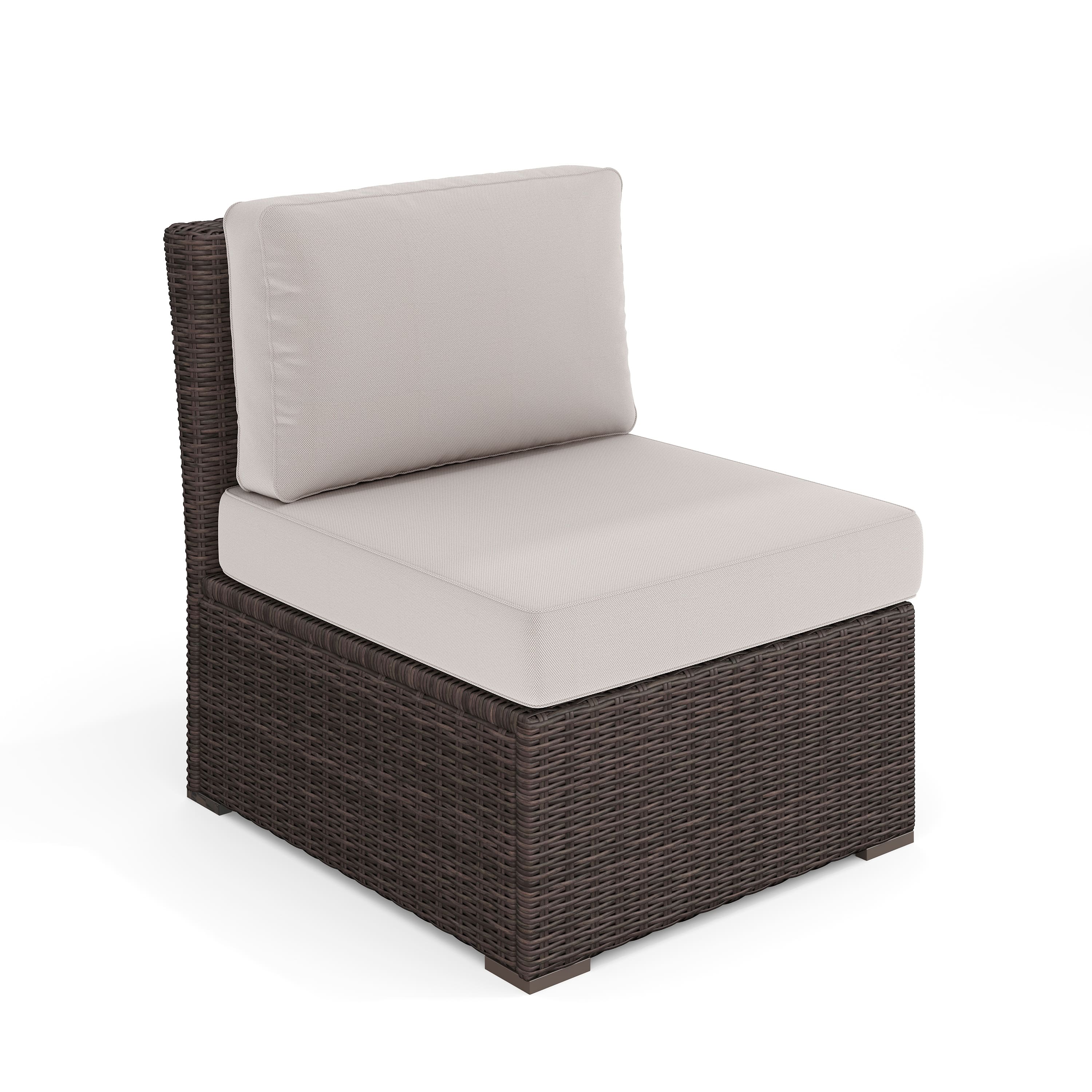 Martha Stewart - Bedford Outdoor Modular Rattan Wicker Patio Sectional Sofa Center Seat - Tan Cushions/Brown Frame