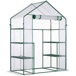 Outsunny - 5' x 2.5' x 6.5' Mini Walk-in Greenhouse Kit, Portable Green House with 3 Tier Shelves, Roll-Up Door