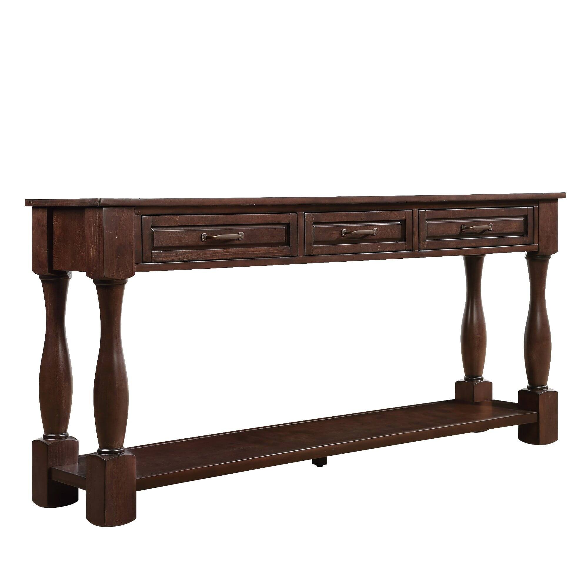 Alt View 10. Kadyn - 63inch Long Wood Console Table with 3 Drawers and 1 Bottom Shelf for Entryway Hallway, Espresso - Brown.