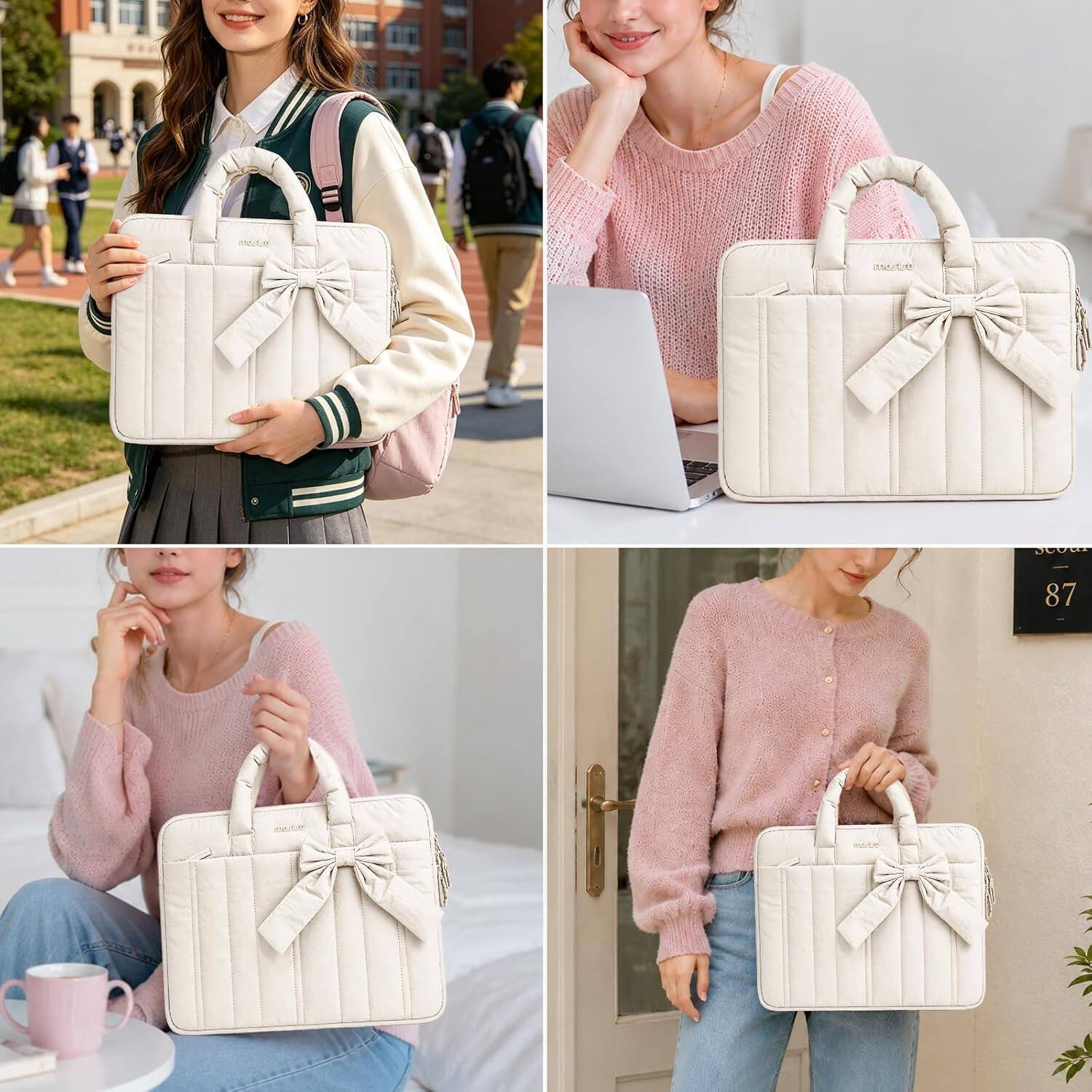 Angle. mosiso - Puffy Laptop Sleeve 15-15.6 Inch, Laptop Carrying Case with Handle for MacBook Pro 16 HP Acer Dell Lenovo ASUS - Sand.