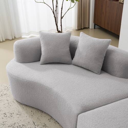 Alt View 1. Anysun - Curved 4-Seat Grey Teddy Velvet Sofa - Full Compression Sponge, No Assembly, Compact for Small Spaces & Apartments - Gray.