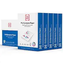 TRU RED - 8.5" x 11" Multipurpose Paper, 20 lbs., 96 Brightness, 500 Sheets/Ream, 5 Reams/Carton - White