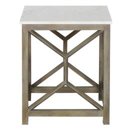 Manhattan Lane - Agas Side End Table, 22 Inch Square White Genuine Marble Top, Mango Wood Geometric Frame - White, Ash Gray