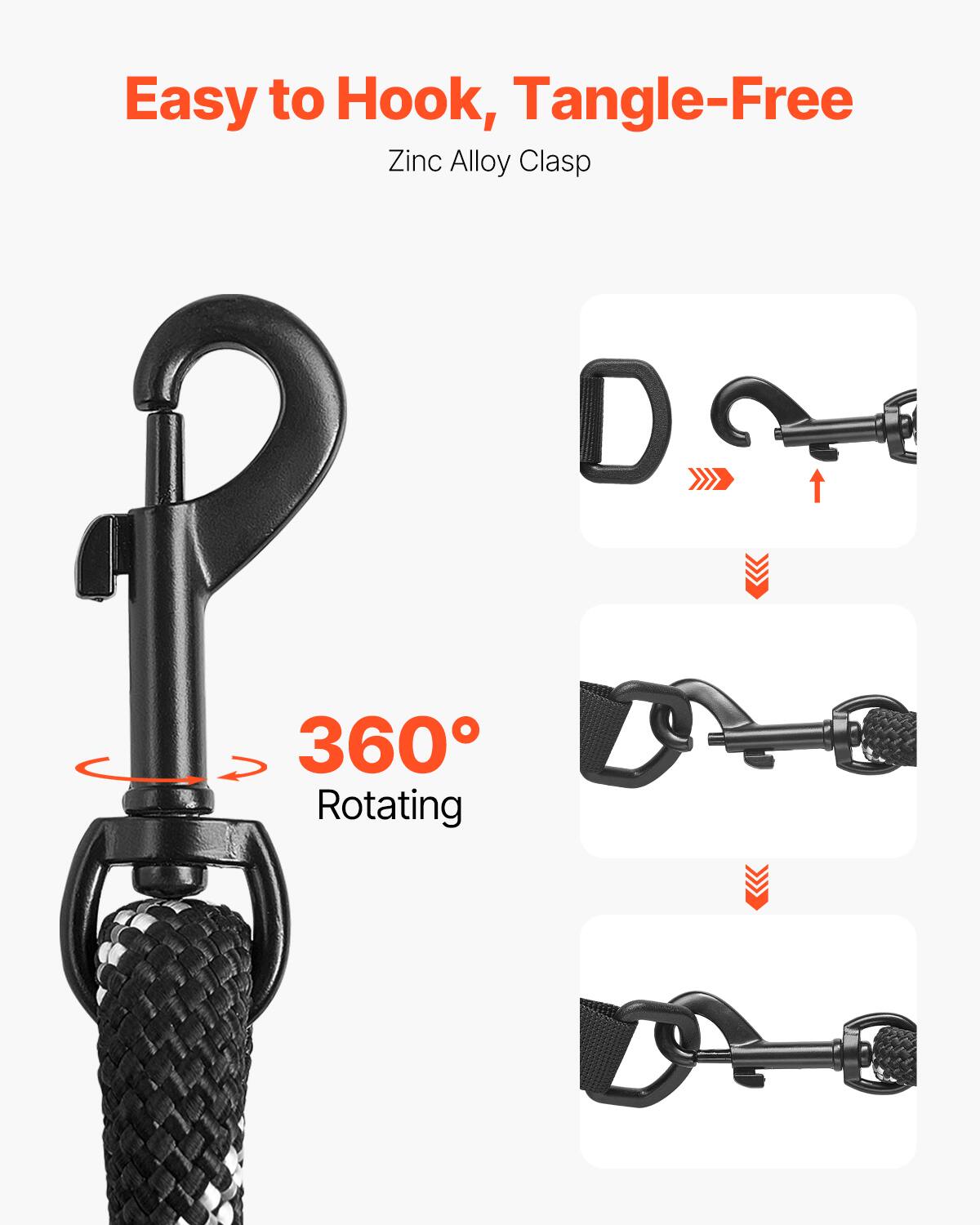 Easy to Hook, Tangle-Free  
Zinc Alloy Clasp  

360° Rotating