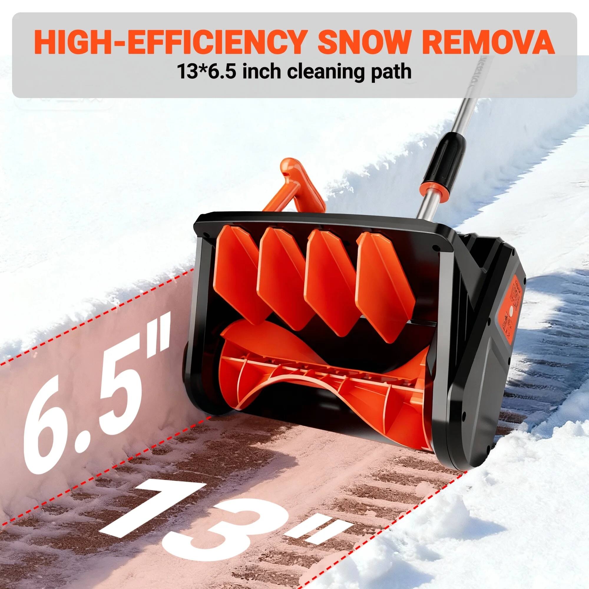 HIGH-EFFICIENCY SNOW REMOVAL  
13*6.5 inch cleaning path  

6.5"  
73"
