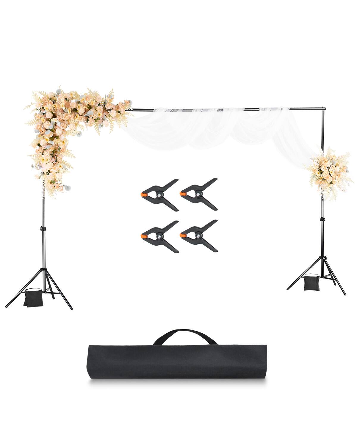 VEVOR - Backdrop Stand, 6.5 x 10 ft Adjustable Photo Backdrop Stand Kit, Portable Background Backdrop Stand with 5 Crossbars - Black