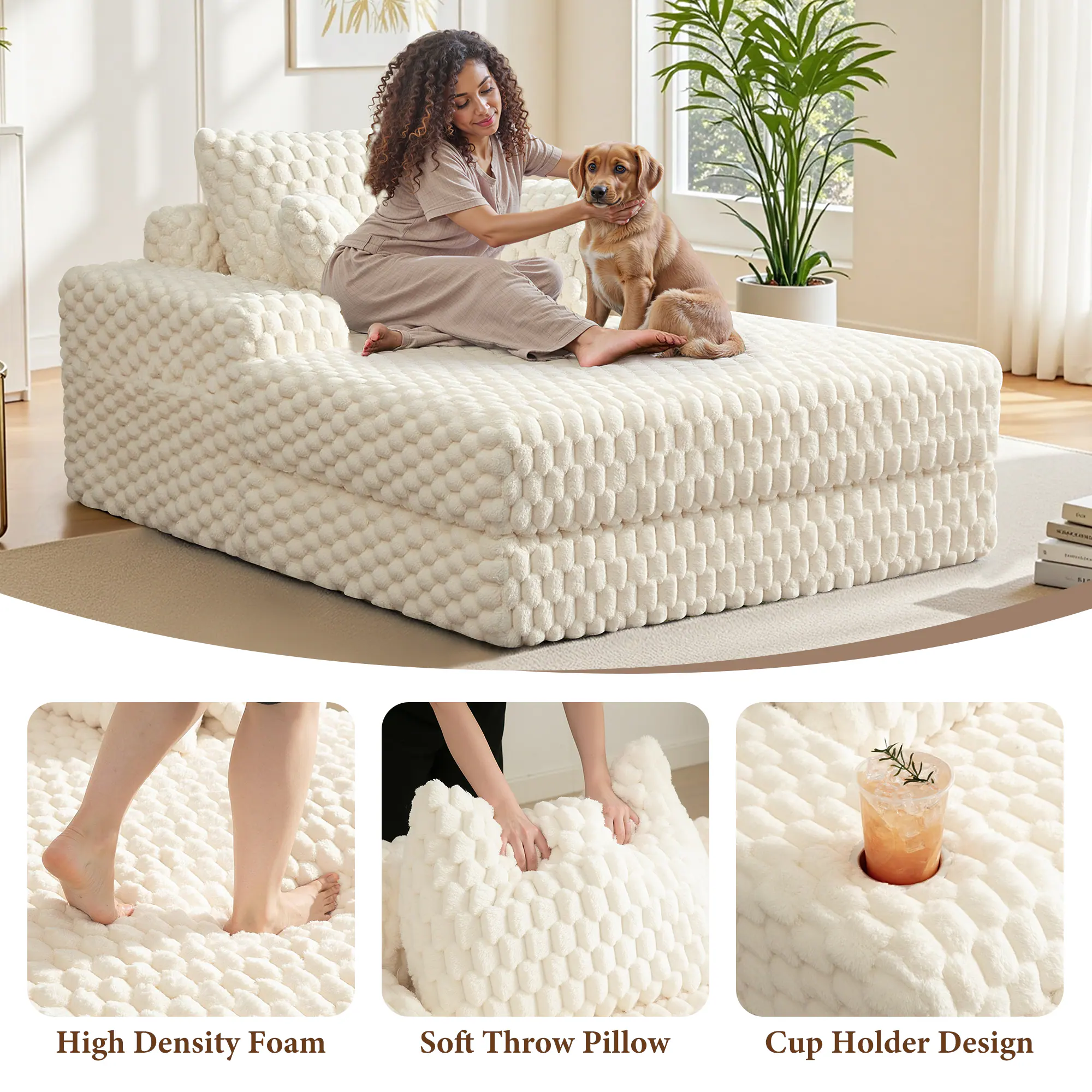 - High Density Foam
- Soft Throw Pillow
- Cup Holder Design