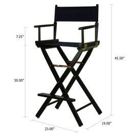 FurniFact - Navy Blue Canvas Director Chair with Solid Wood Frame - Black Frame/Navy Canvas