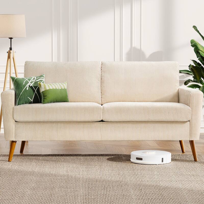 Dyonery - 68" Loveseat Sofa, Comfy Corduroy with Spring Cushion,Solid Wood Frame,Modern Deep Seat,Bedroom,Living Room,Office Couch - Beige