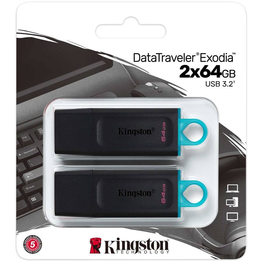 DataTraveler Exodia™  
2x64GB  
USB 3.2  

Kingston  
64GB  
Kingston  
64GB  

Kingston Technology  

5 Year Warranty