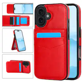 Dteck - Wallet Case for Apple iPhone 17,Shockproof PU Leather Card Holder Flip Stand Cover - Red