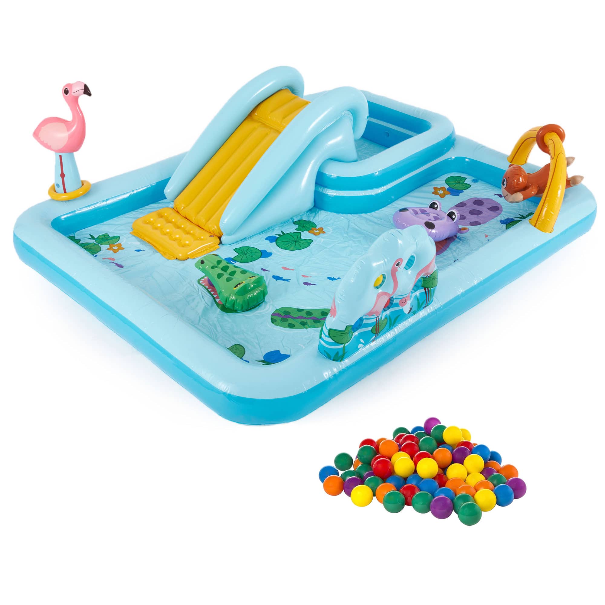 Intex - Inflatable Jungle Adventure Play Center & Plastic Fun Ballz, 100 Pack - Multi-colored