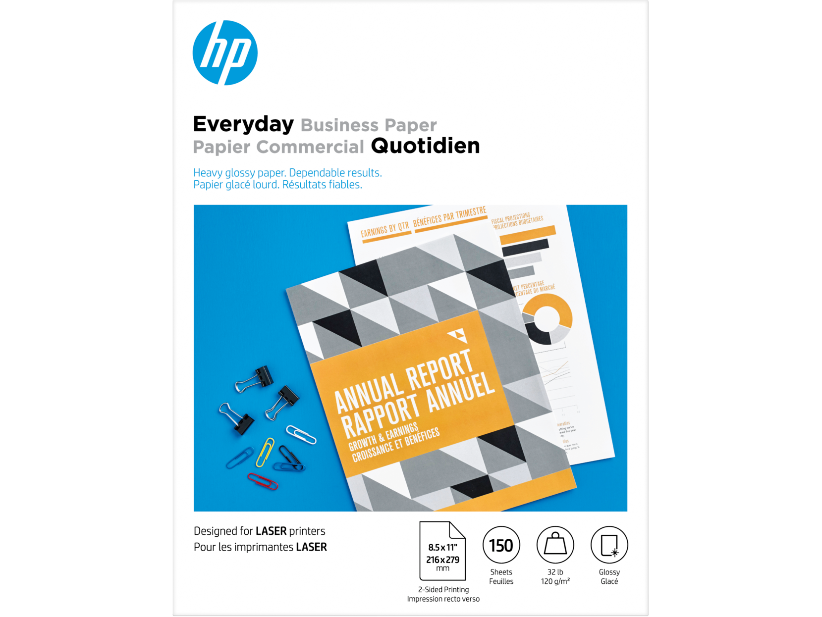 HP - Everyday Business Paper, Glossy, 32 lb, 8.5 x 11 in. (216 x 279 mm), 150 sheets 4WN08A - White