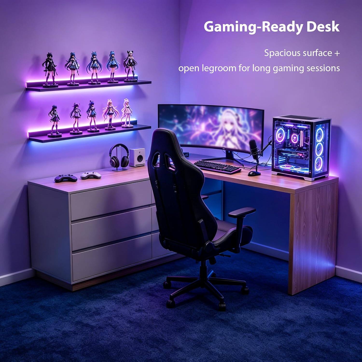 Gaming-Ready Desk  
Spacious surface + open legroom for long gaming sessions
