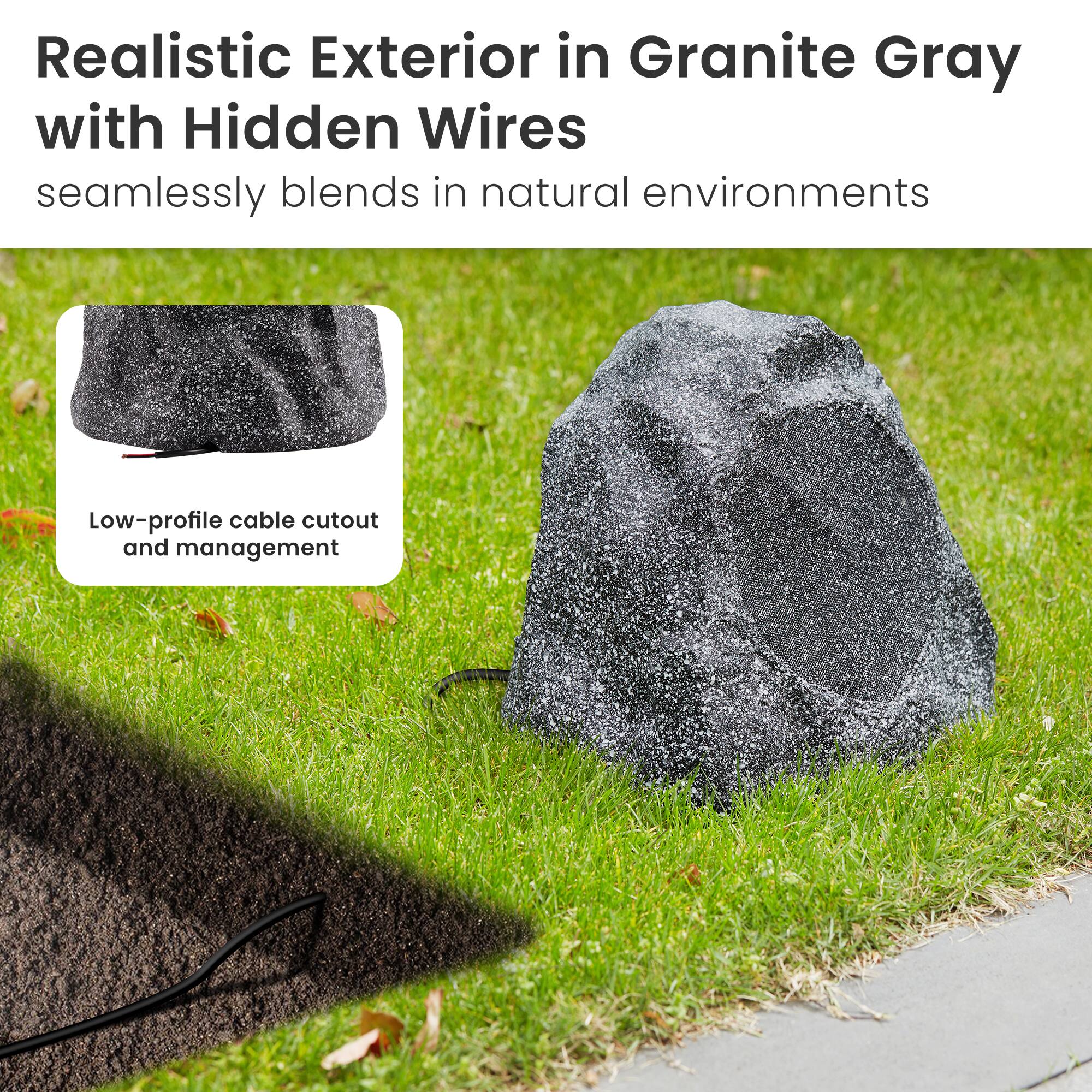 Realistic Exterior in Granite Gray with Hidden Wires  
seamlessly blends in natural environments  

Low-profile cable cutout and management