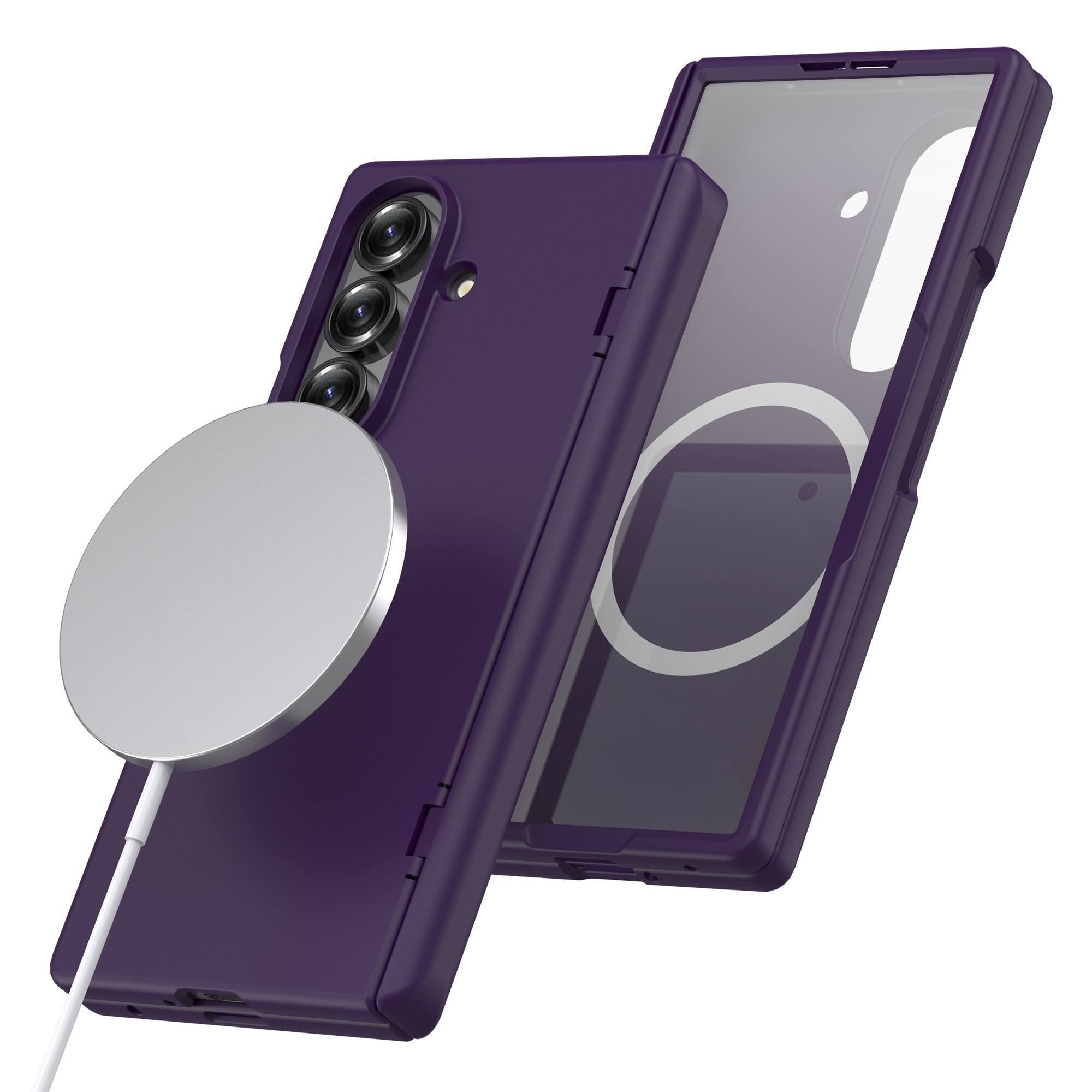 Angle. Dteck - Magnetic for Samsung Galaxy Z Fold8 Ultra Case with Screen Protector,Compatible with MagSafe,Full Body Hinge Protection - Dark Purple.