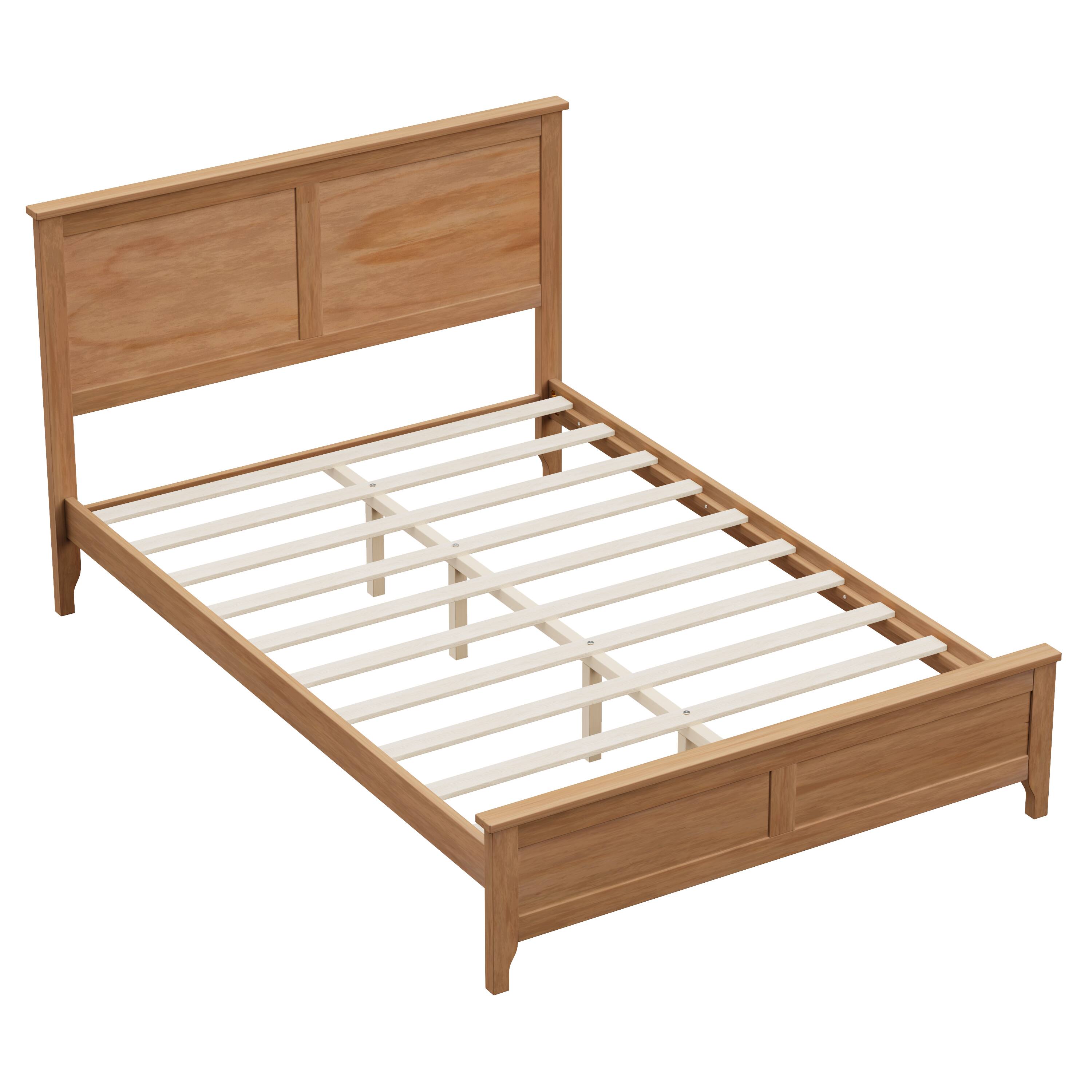 Alt View 1. LUCKY ONE - Full Size Solid Wood Platform Bed with Sturdy Wooden Slats Support - Brown.