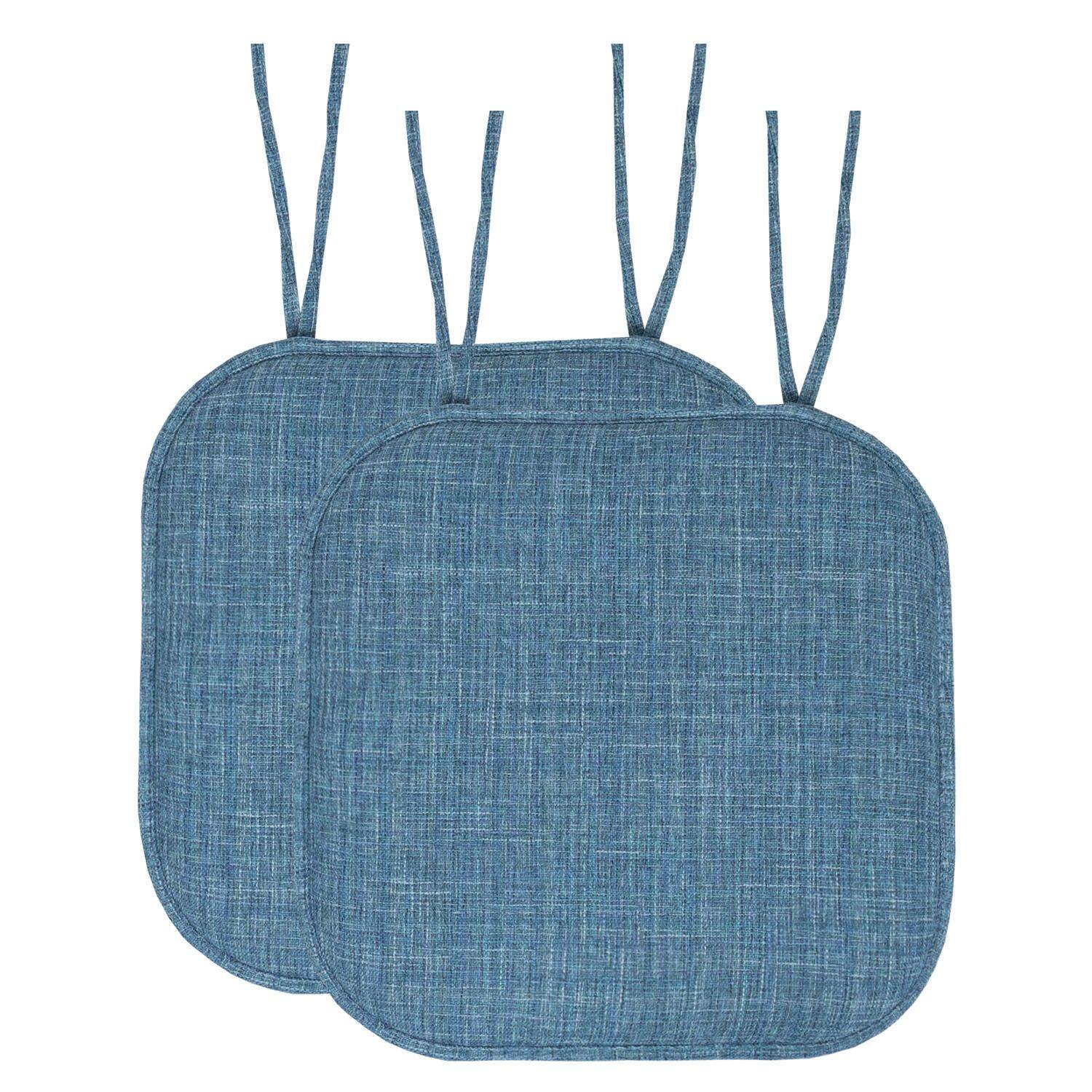 Front. Sweet Home Collection - Aria Memory Foam Non-Slip 16" x 16" Chair Cushion Pad with Ties, 2-Pack - Blue.
