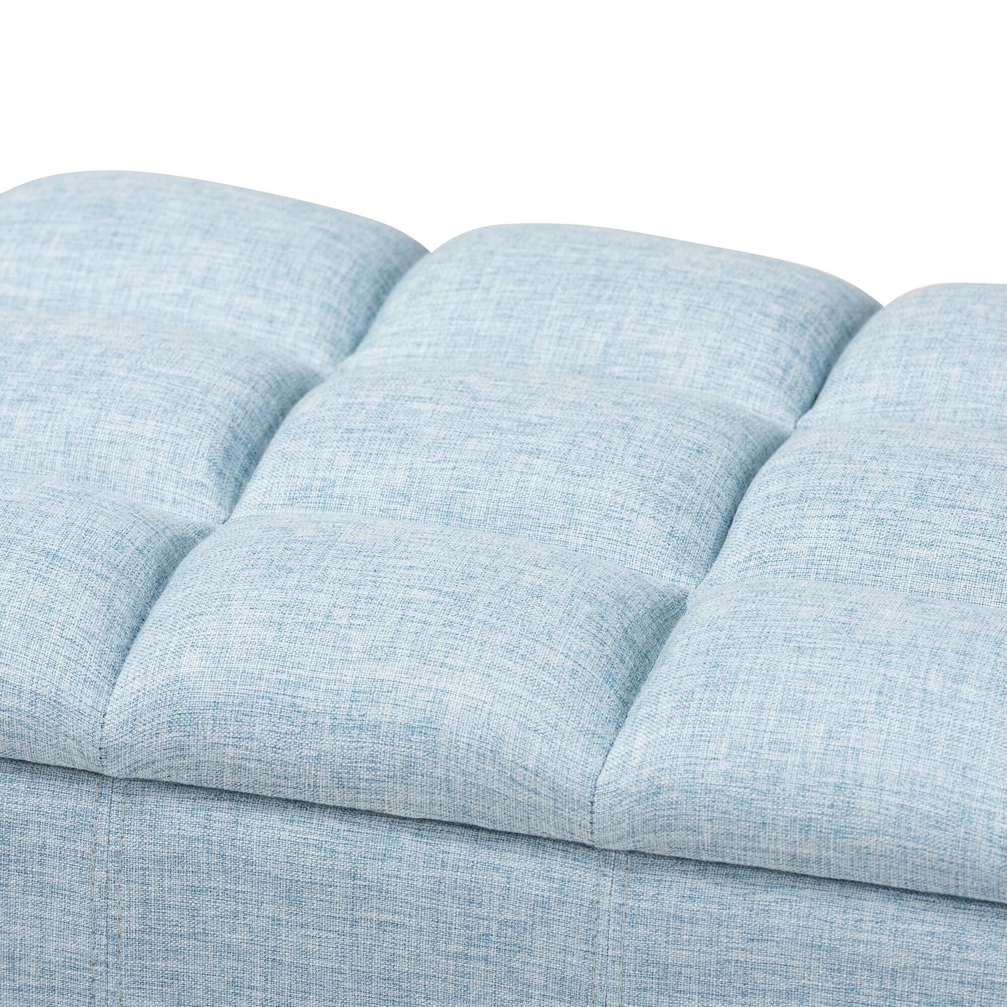 Alt View 2. Baxton Studio - Brette Mid-Century Modern Fabric Upholstered Finished Wood Storage Bench Ottoman - Light Blue.