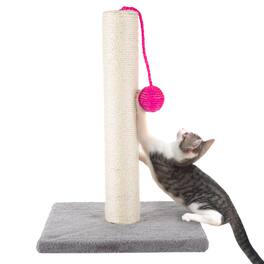 PetMaker - 17-Inch Cat Scratching Post Sisal Rope and Carpet Scratching Pole with Bright Pink Hanging Ball Toy for Cats and Kittens - Gray