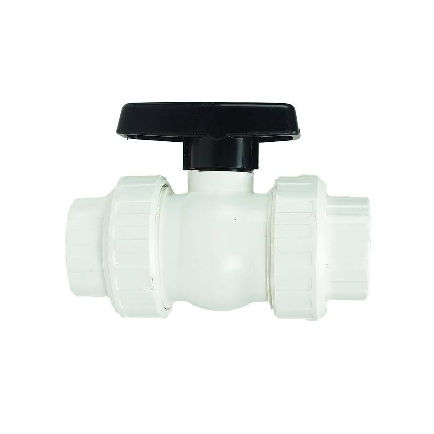 Front. Swim Central - HydroTools Swimming Pool ABS Female Socket Ball Valve - 7" - White and Black - White.