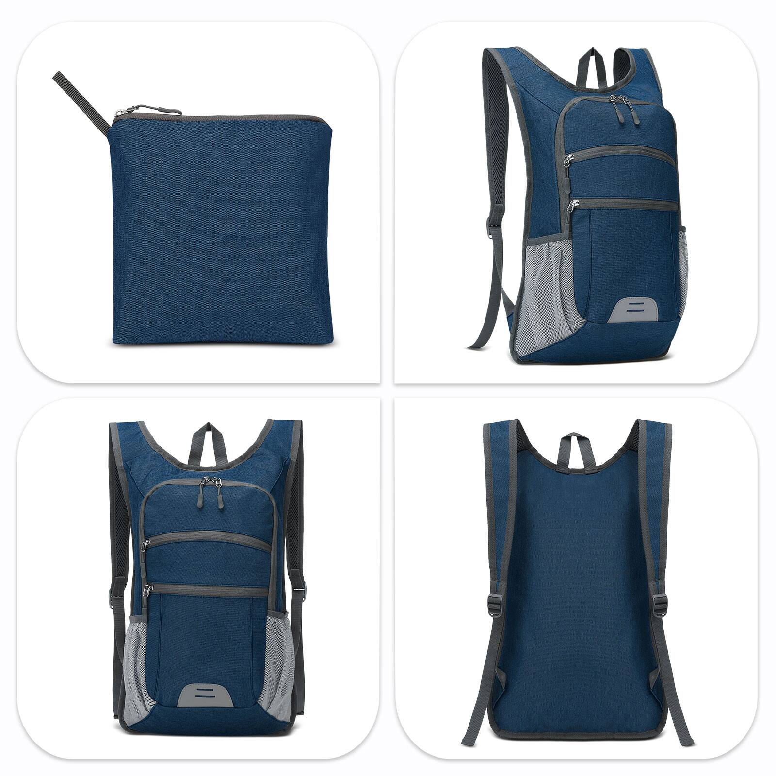 Alt View 5. Unique Bargains - 20L Lightweight Hiking Daypack Foldable Travel Packable Backpack for Men Women for Cycling Camping Outdoor - Dark Blue.