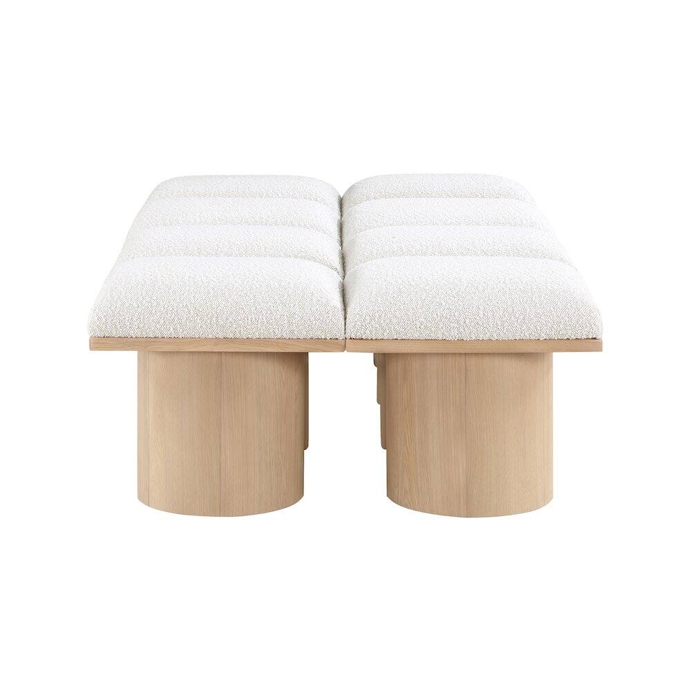 Left. Meridian Furniture - Pavilion Cream Boucle Fabric Bench - Cream Boucle Fabric.
