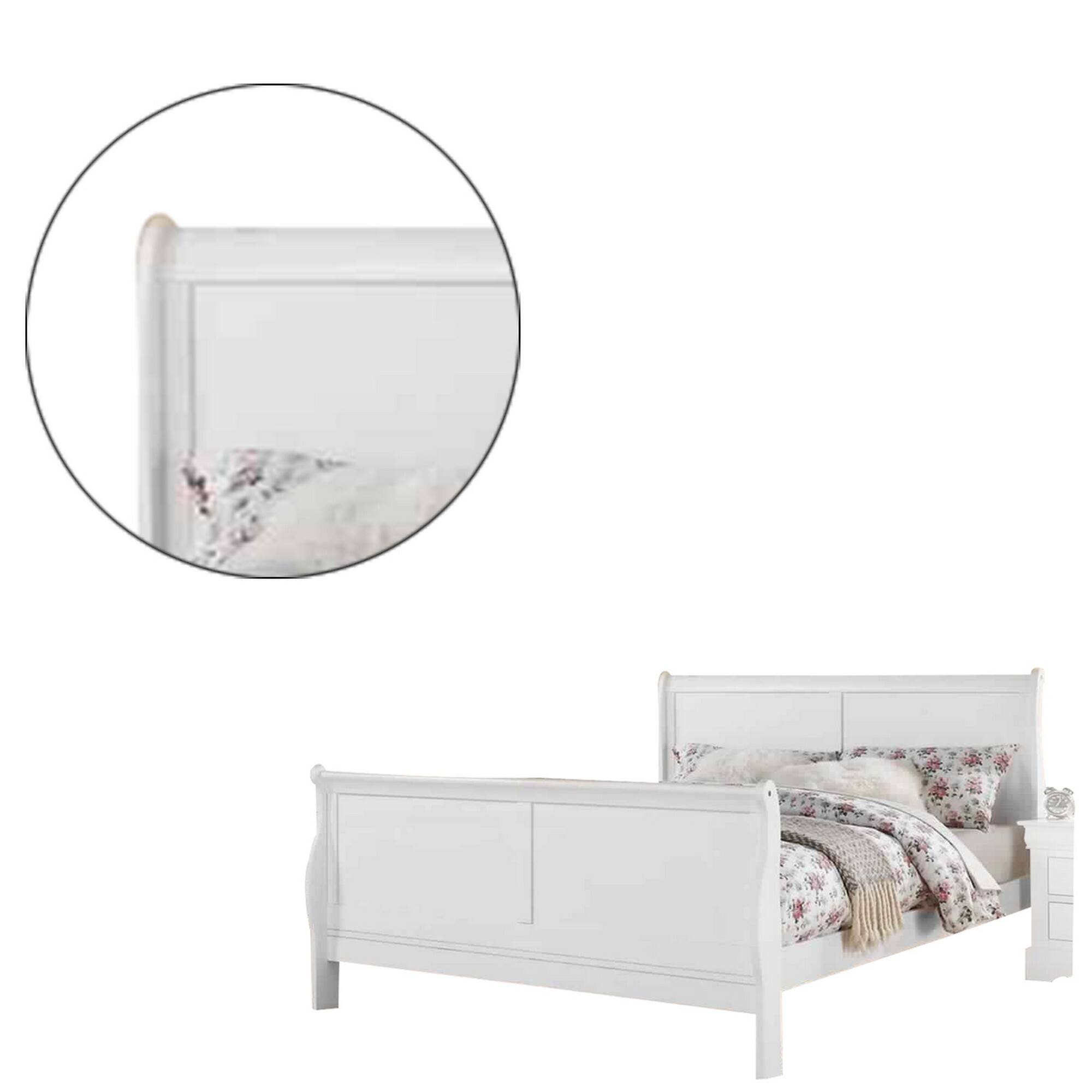 Alt View 2. Manhattan Lane - Sleigh Design Full Size Bed with Sleek Legs, White - White.
