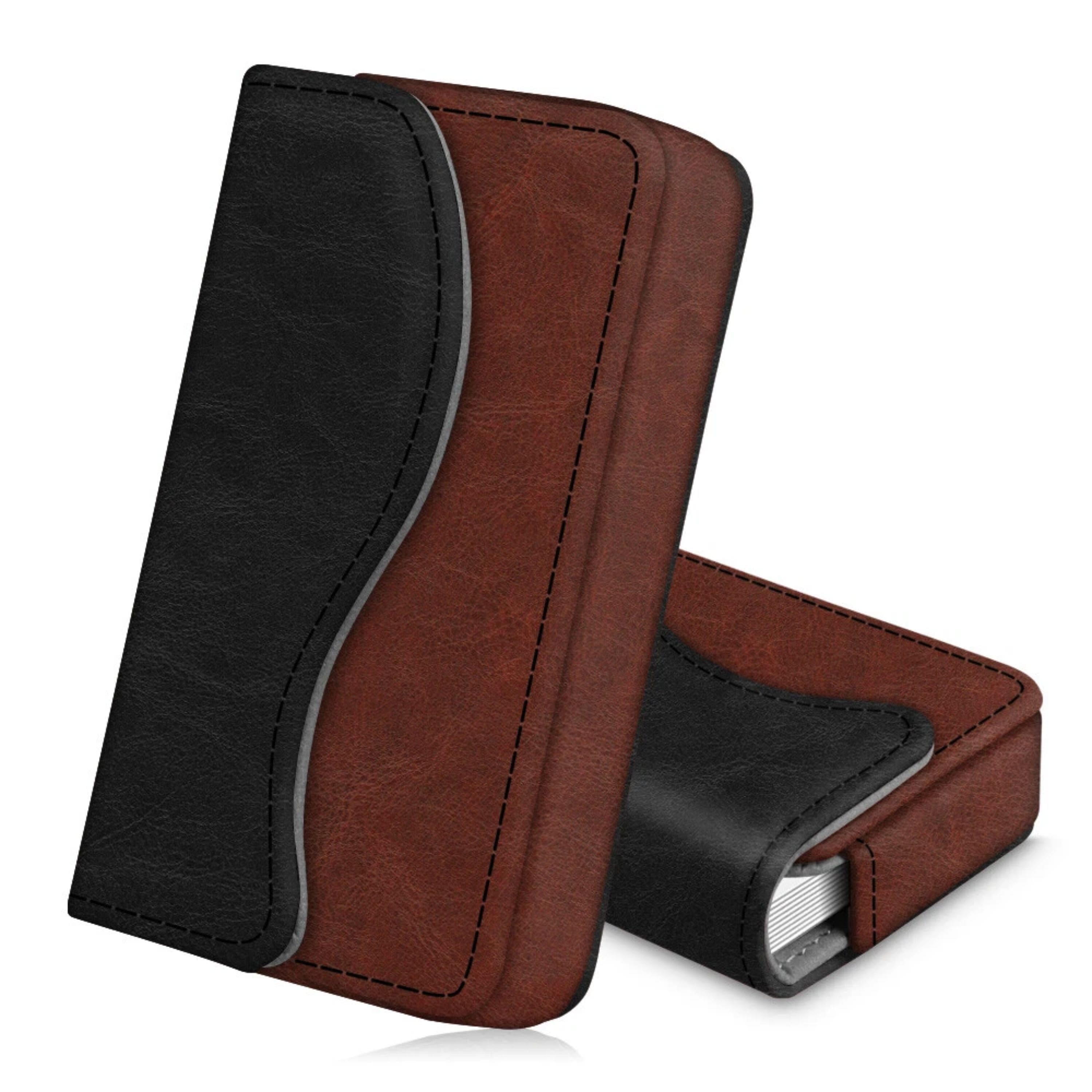 Kitcheniva - Leather ID Credit Card Pocket Holder Wallet Case Organizer Dual Color - Black/brown