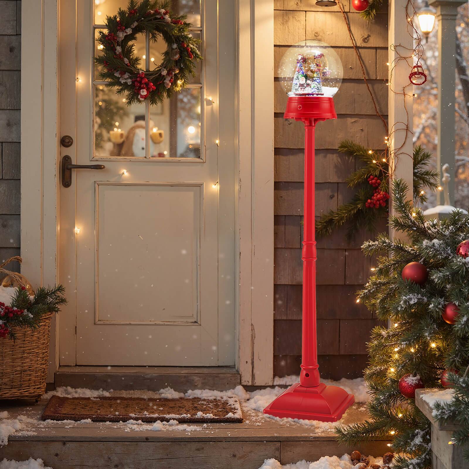 Alt View 3. Costway - Costway 5 Ft Musical Christmas Street Lamp with 8 Tunes & 15 Colorful LED Lights for Porch Advent Calendar - Red.