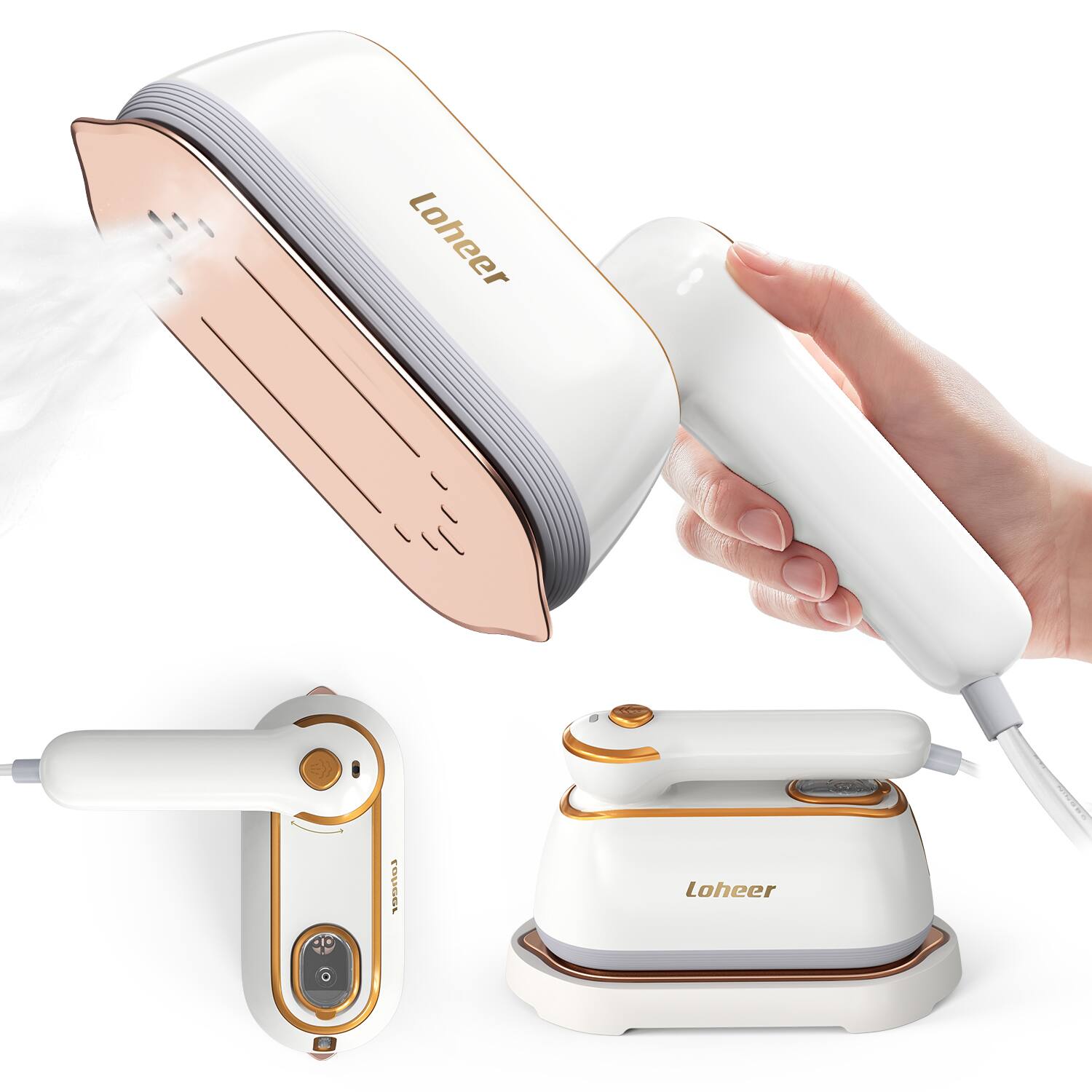 Loheer - Travel Steamer for Clothes, 1300W Portable Steam Iron, 15s Fast Heat-up, Clothes Steamer - White