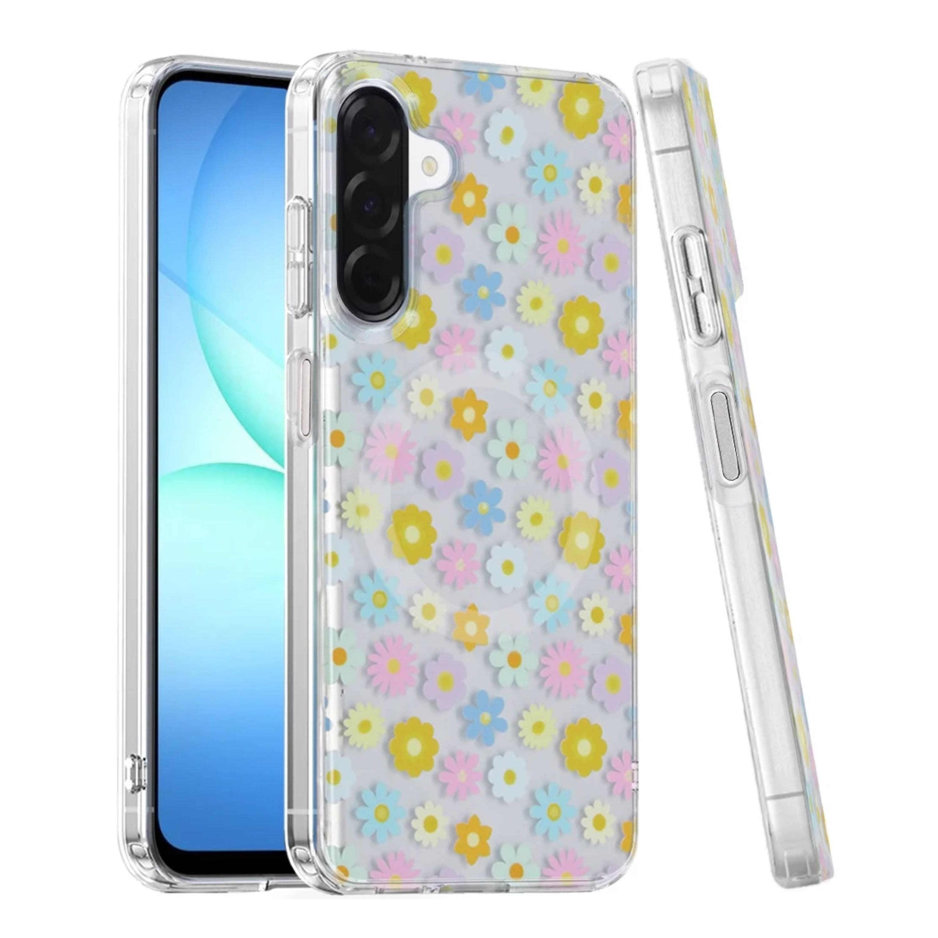 Kitcheniva - IMD Dual Layer Magnetic Circle Cover Phone Case With Tempered Glass For Samsung Galaxy A17 5G - Bright Blossom