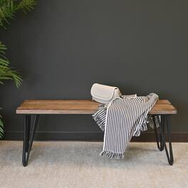 GOODSILO - Industrial Rustic Dining Bench with Dark Pine Finish and Metallic Hairpin Legs for Modern Home Decor - Brown