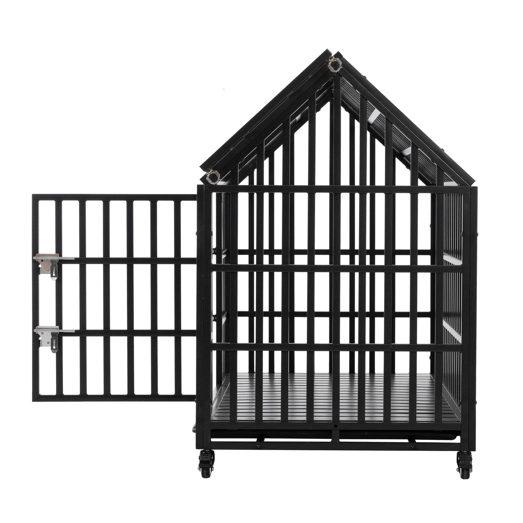 Alt View 3. Boyel Living - 55-Inch Heavy-Duty Dog Crate with Double Doors and Locking Casters - Black.