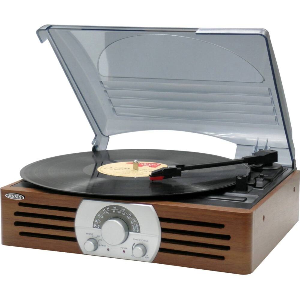 Left. Jensen - 3-Speed Stereo Turntable - Brown.