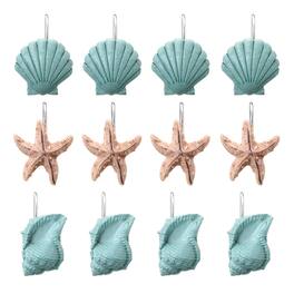 AGPtek - 12PCS Seashell Anti Rust Decorative Shower Curtain Hooks - Blue