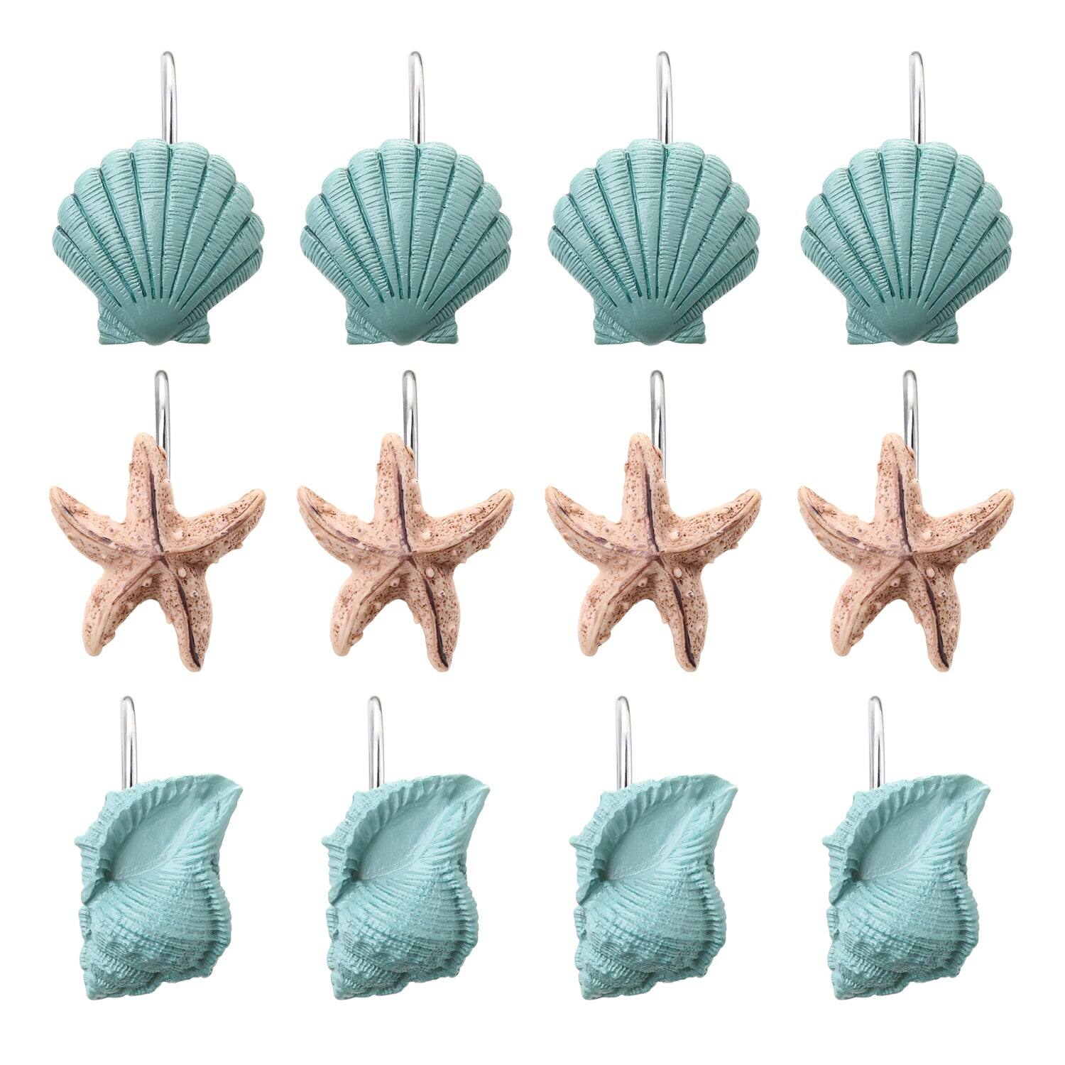 Front. AGPtek - 12PCS Seashell Anti Rust Decorative Shower Curtain Hooks - Blue.