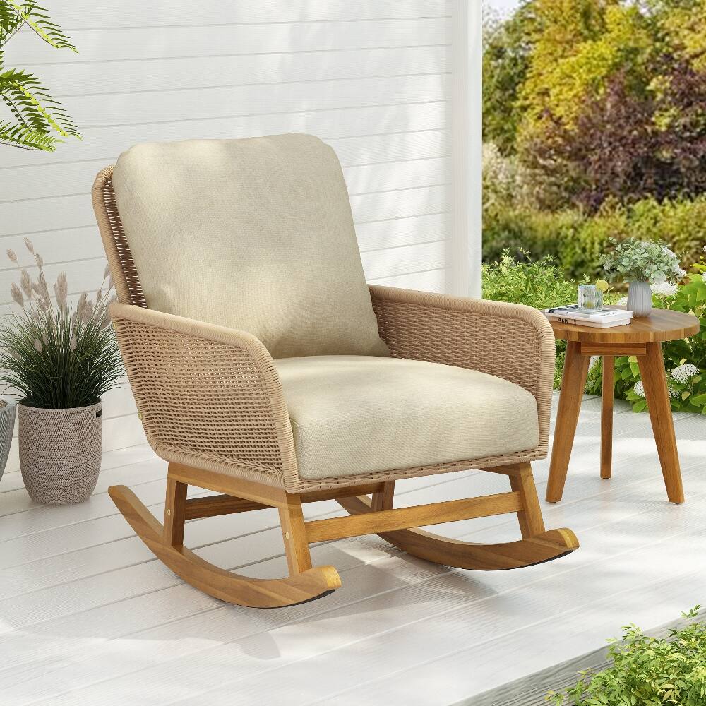 Front. Loheer - Loheer Beige Wicker Rocking Chair Indoor Outdoor Patio Rocker - Beige.